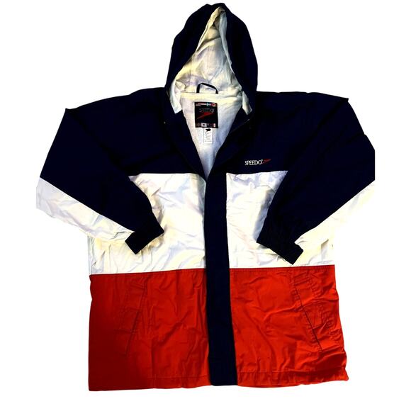 Speedo America Flag Windbreaker Jacket Red, White, and Blue Hooded Size Large - Picture 1 of 11